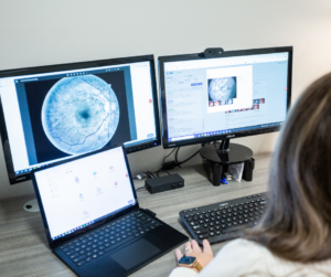 An optometrist detecting diabetic retinopathy